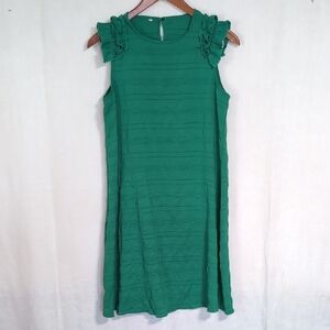 Unbranded Kelly Green Shift Dress Ruffled Cap Sleeve Size Medium